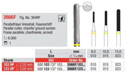 Parallelfräser Fasenschliff Linksdrall, oben rund