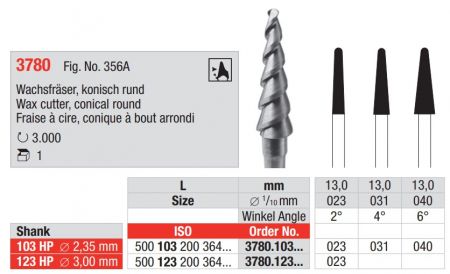 Wachsfräser konisch - HP kurz