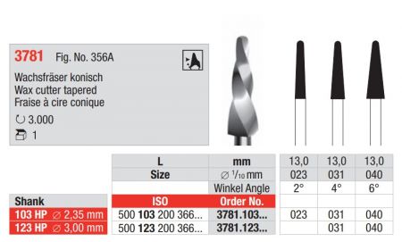 Wachsfräser konisch - HP kurz